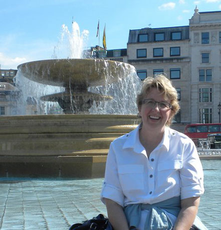 The author at one of the fountains in Trafalgar Square